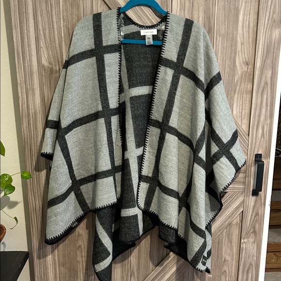 Calvin Klein Gray and Black Checkered Poncho - Picture 1 of 4